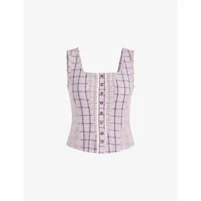 Amy Lynn Womens Light Blue Brittany Checked Cotton Top In Pink