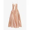 Amy Lynn Womens Champagne Drop-waist Metallic Satin-crepe Maxi Dress
