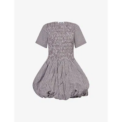 Amy Lynn Womens Chocolate Eleanor Gingham-print Puffball Cotton Mini Dress