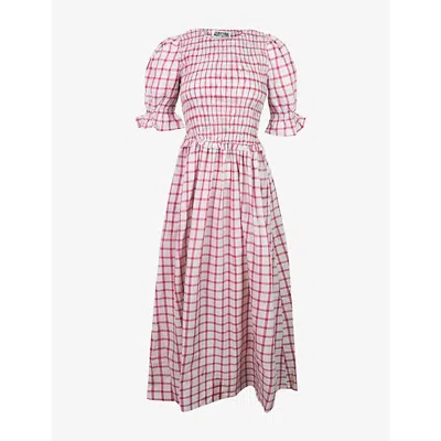 Amy Lynn Womens Red Imogen Window Pane-check Cotton Midaxi Dress In Pink