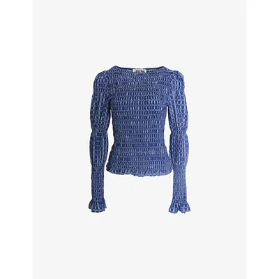 Amy Lynn Womens Blue Iris Checked Cotton Top