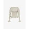 Amy Lynn Womens Iris Shirred Cotton-poplin Top Grey In Gray