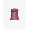Amy Lynn Womens  Johanna Foil-coated Denim Corset Top In Red