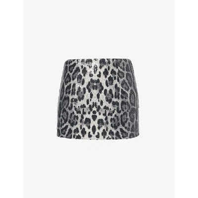 Amy Lynn Womens  Leopard Sequin-embellished Micro-mini Woven Skirt In Brown