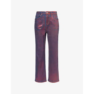 Amy Lynn Womens  Lupe Foil-coated Straight-leg Woven Trousers In Red