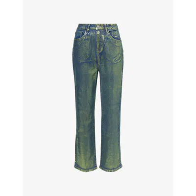 Amy Lynn Womens  Lupe Foil-coated Woven Trousers In Green