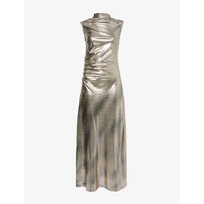 Amy Lynn Womens  Metallic Draped Sleeveless Stretch-woven Maxi Dress In Silver