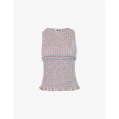 Amy Lynn Womens Light Blue Mona Smocked Cotton Top In Multi