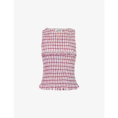 Amy Lynn Womens Red Mona Windowpane-check Smocked Cotton Top In Multi