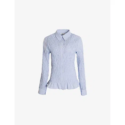 Amy Lynn Womens Blue Olivia Striped Cotton Shirt