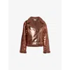 Amy Lynn Womens Otto Metallic-faux-leather Relaxed-fit Jacket Coffee