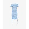 Amy Lynn 3d Bardot Ruched Mini Dress In Pale Blue