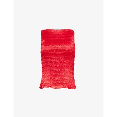 Amy Lynn Womens Sonya Shirred Stretch-woven Top In Red