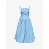 Amy Lynn Womens Blue Puffball Shoulder-straps Woven Midi Dress