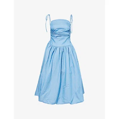 Amy Lynn Womens Blue Puffball Shoulder-straps Woven Midi Dress