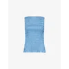 Amy Lynn Womens  Sonya Shirred Sleeveless Chambray Top In Blue