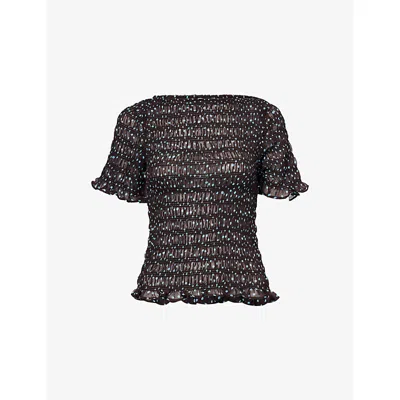 Amy Lynn Womens Kitty Polka-dot Woven Top Brown In Black