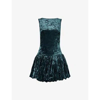 Amy Lynn Women's Ciara Emerald Green Velvet Puffball Ultra Mini Dress