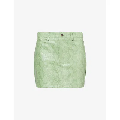 Amy Lynn Womens Milena Snakeskin-pattern Faux-leather Mini Skirt Green