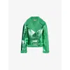 Amy Lynn Womens Otto Metallic-faux-leather Relaxed-fit Jacket Green In Green