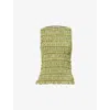 Amy Lynn Womens Green Shirred Check-print Woven Top In Green