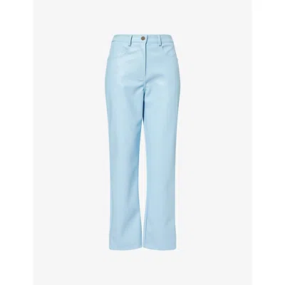 Amy Lynn Womens  Lupe Straight-leg Faux-leather Trousers In Pale Blue