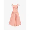 Amy Lynn Womens Peach Puffball Shoulder-straps Woven Midi Dress