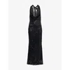 Amy Lynn Womens  Plunge Halterneck Sequin Woven Maxi Dress In Black