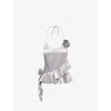 Amy Lynn Womens Silver Susie Rose-appliqué Woven Top In Silver