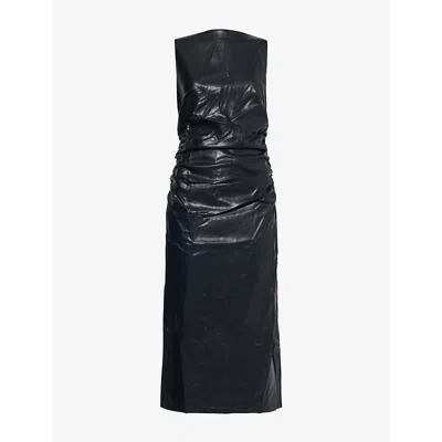 Amy Lynn Womens  Vera Ruched Faux-leather Midi Dress In Black