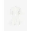 Amy Lynn Womens White Shirred Flared Cotton-poplin Mini Dress