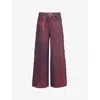 AMY LYNN WOMENS RED WREN FOIL-COATED WIDE-LEG DENIM TROUSERS
