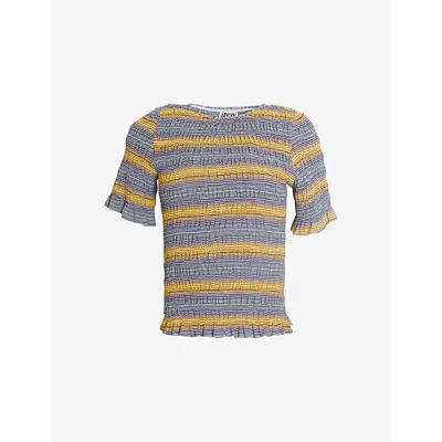 Amy Lynn Womens Yellow Striped Smocked Knitted Top In Multi