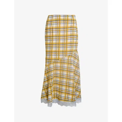 Amy Lynn Womens Yellow Sunnie Plaid Lace-trim Woven Maxi Skirt