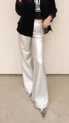 Amylynn Faux Leather Flare Pant In Silver Metallic In Silver