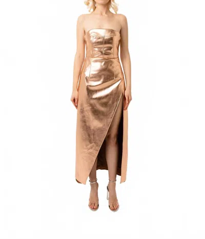 Amylynn Girelle Faux Leather Rear Zip Bandeau Maxi Dress In Rose Gold