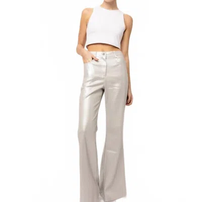 Amylynn Lupe Faux Leather Flared Wide Leg Matte Pants In Silver In White