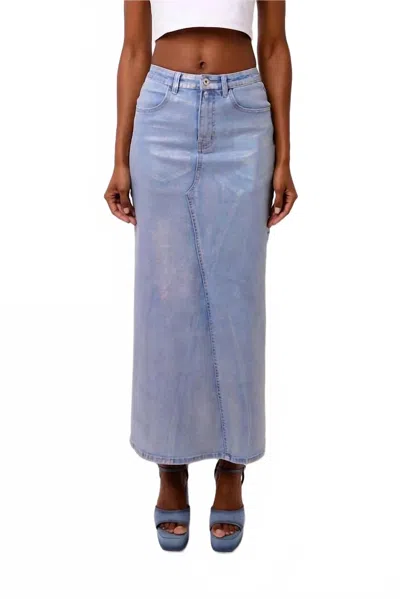 Amylynn Mimi Stretch Metallic Light Denim Maxi Skirt In Blue