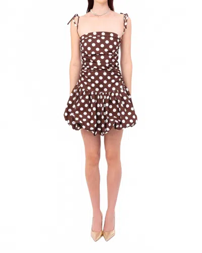 Amylynn Puffball Mini Dress In Brown Polka Dot