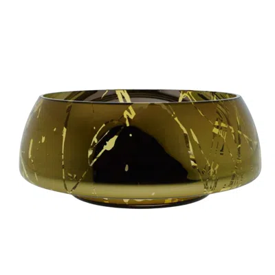 An&angel Gold Deco Jazz Splashed Amber Bowl