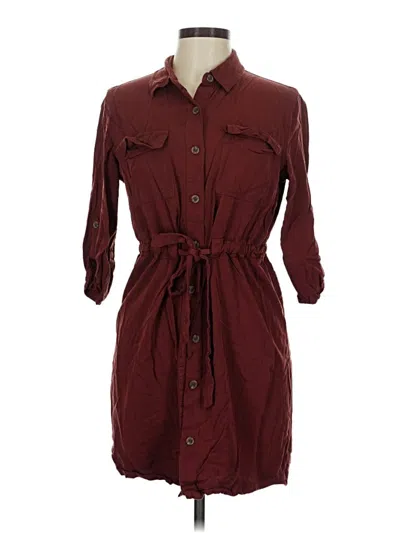 Pre-owned A.n.a. A New Approach 3/4 Sleeve Button Down Shirt In Burgundy