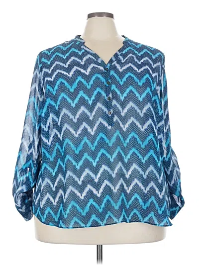 Pre-owned A.n.a. A New Approach Long Sleeve Blouse In Blue