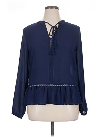 Pre-owned A.n.a. A New Approach Long Sleeve Blouse In Blue