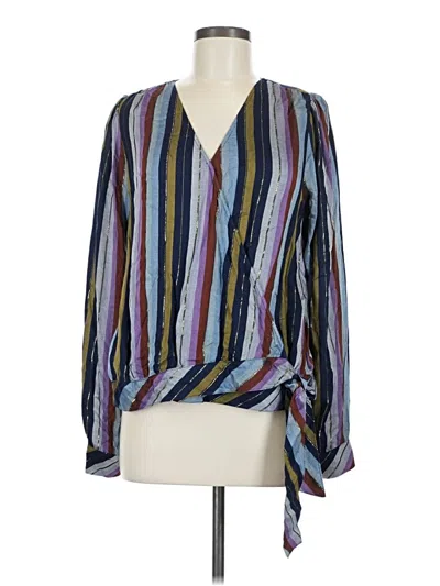 Pre-owned A.n.a. A New Approach Long Sleeve Blouse In Blue