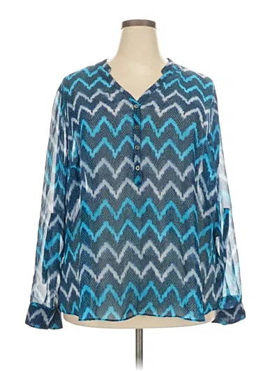 Pre-owned A.n.a. A New Approach Long Sleeve Blouse In Blue