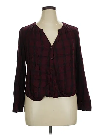 Pre-owned A.n.a. A New Approach Long Sleeve Blouse In Burgundy