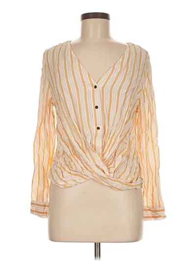 Pre-owned A.n.a. A New Approach Long Sleeve Blouse In Gold