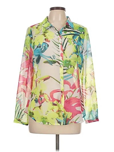 Pre-owned A.n.a. A New Approach Long Sleeve Blouse In Green