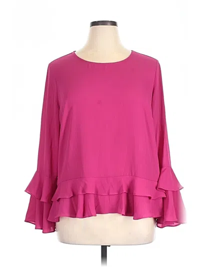 Pre-owned A.n.a. A New Approach Long Sleeve Blouse In Pink
