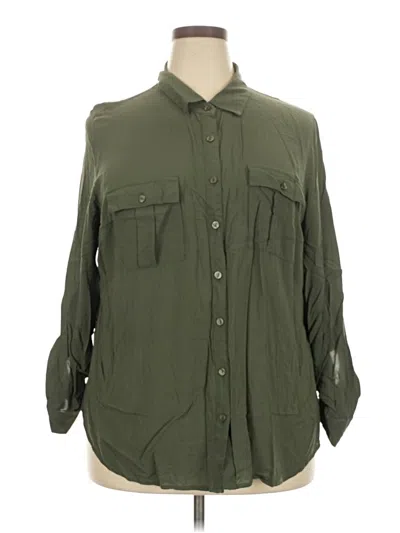 Pre-owned A.n.a. A New Approach Long Sleeve Button Down Shirt In Green